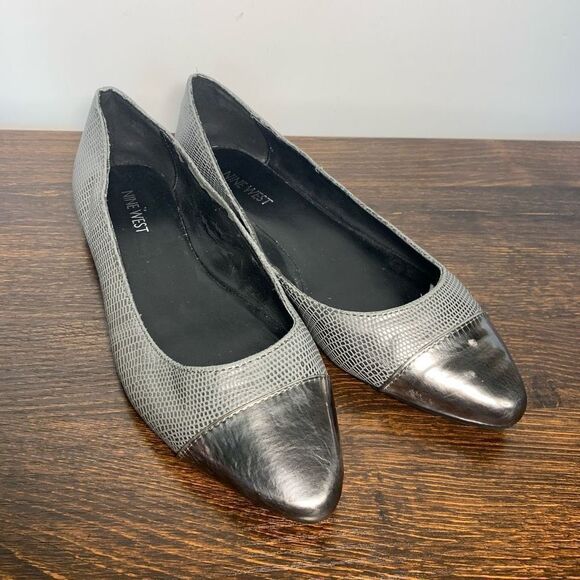 Nine West Women's Snakeskin Cap Toe Slip-On Ballet Flat Shoes Gray Size 7.5 - Picture 1 of 8